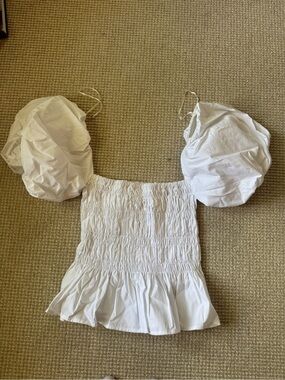 Astr White Smocked Puff Sleeve Top